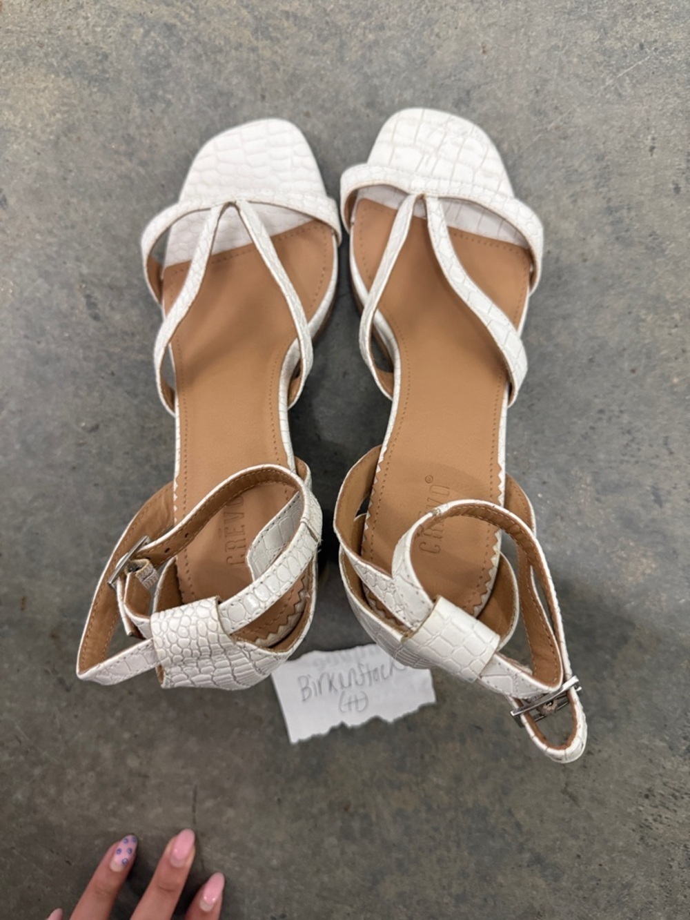 Crevo White Croc-Embossed Ankle Strap Heels - Picture 3 of 4